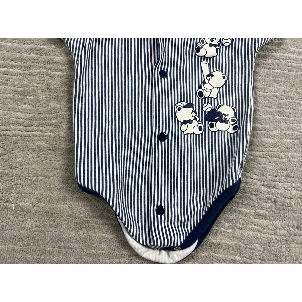 Nannette‎ Polo Bodysuit Baby Boy 3/6M Navy White Stripe Baseball Teddy Bear
